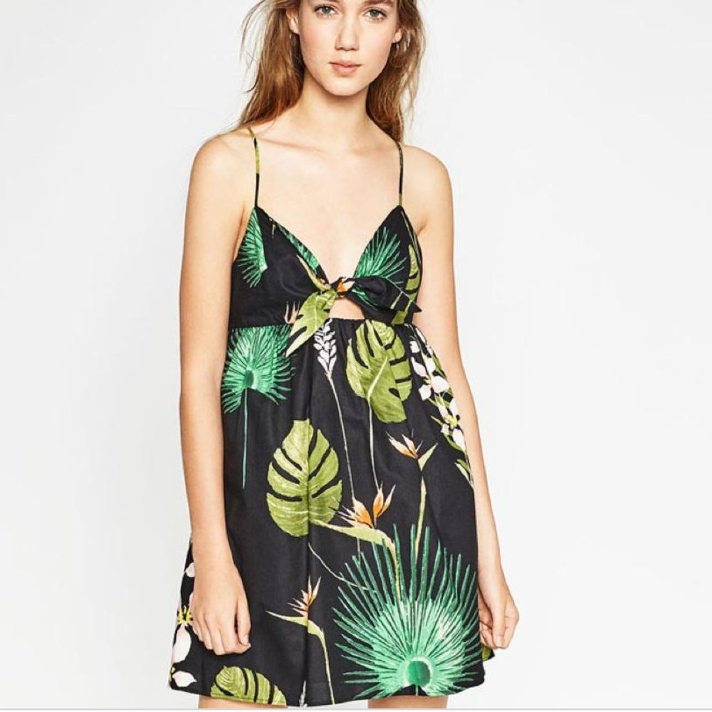 Zara tropical cotton babydoll dress
